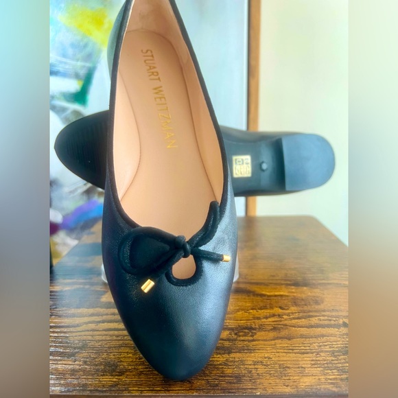 Stuart Weitzman Gabby BOW Ballet Flats Black Leather - Picture 3 of 3